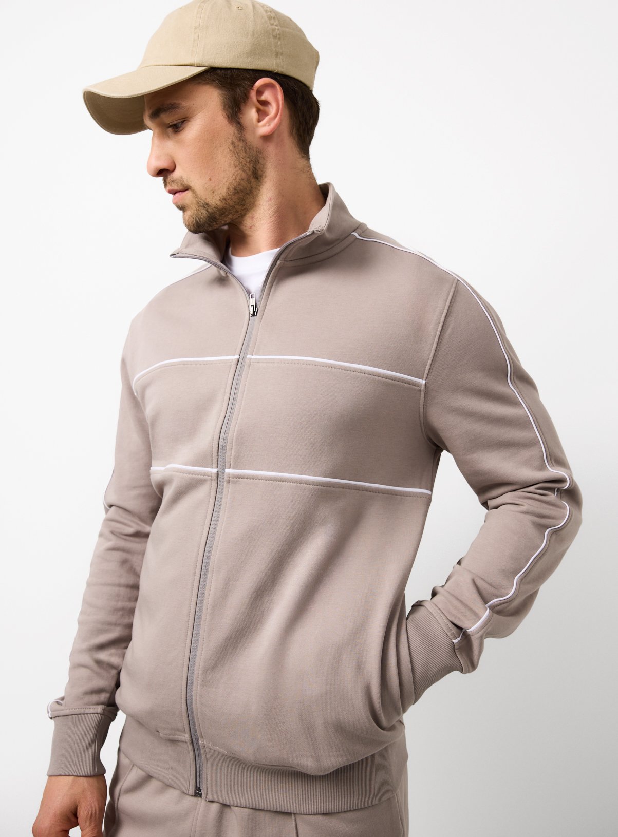 Stone Funnel Neck Zip Through Sweatshirt XL