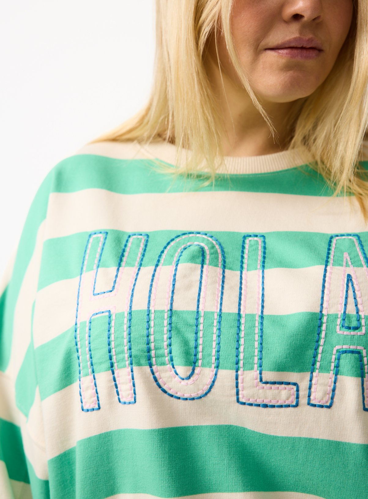 Green Striped Hola Graphic Co-ord Sweatshirt