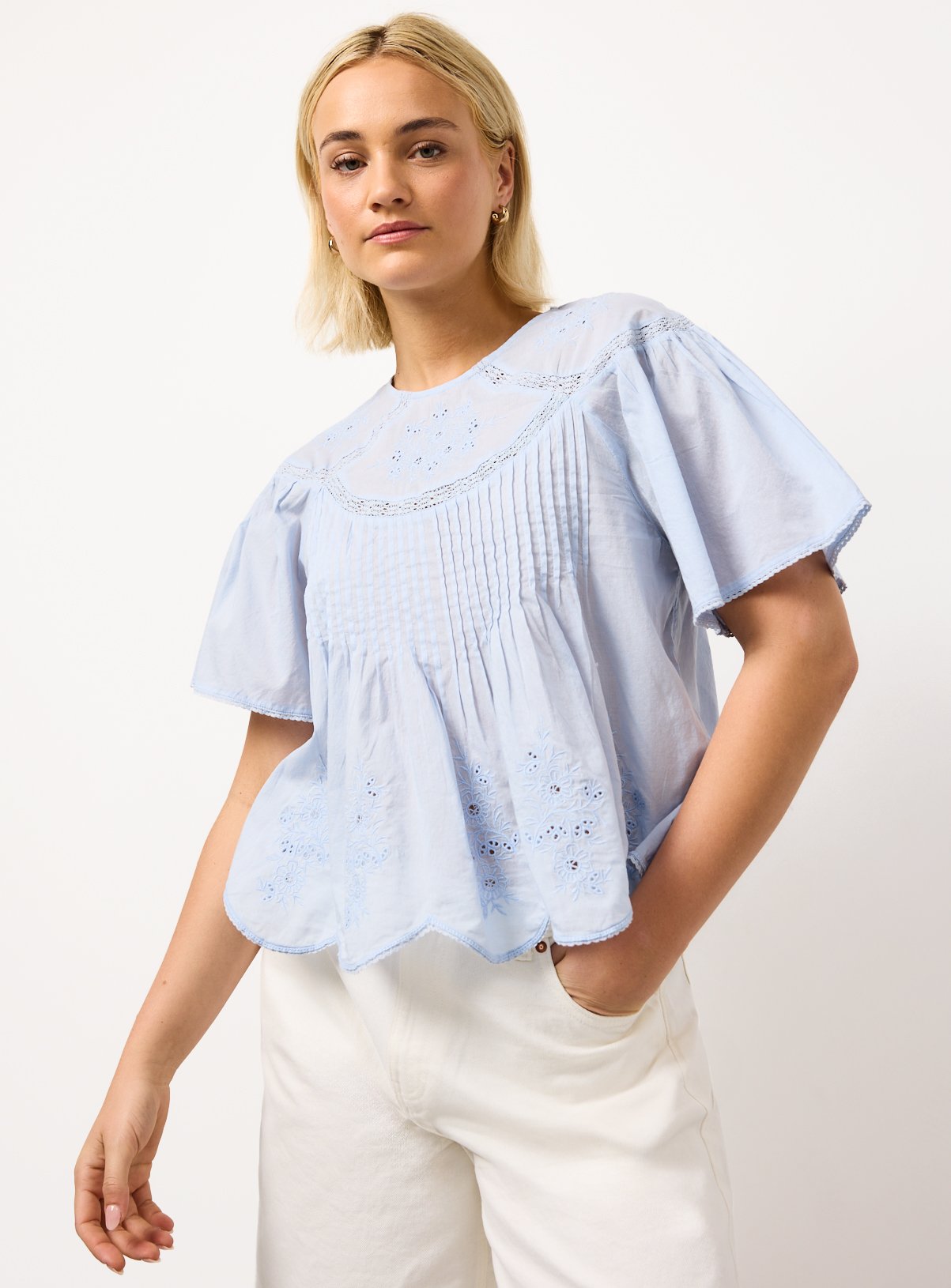 Mesh Pintuck Short Sleeve Blouse 