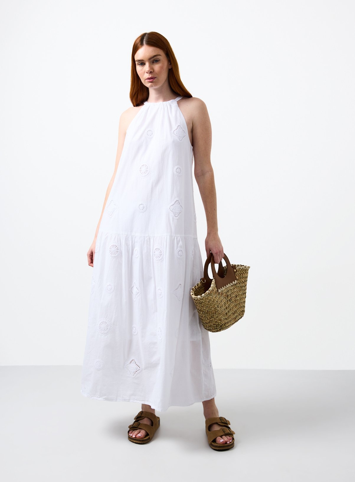 White Crochet Patch Midaxi Shift Dress 8