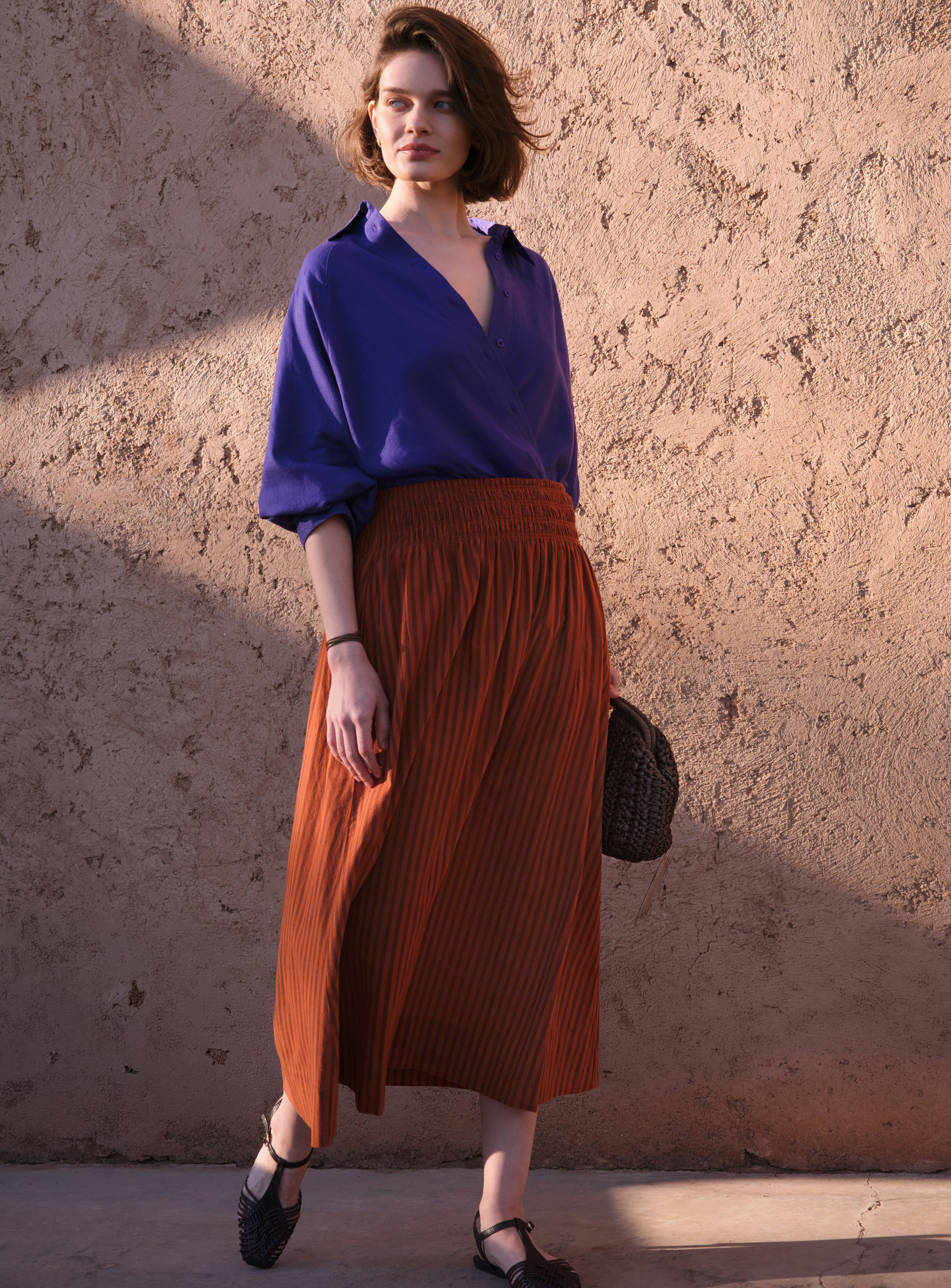 Brown Stripe Full Midaxi Co-ord Skirt 10