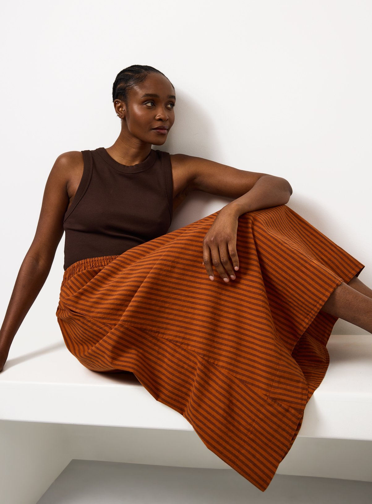 Brown Stripe Full Midaxi Co-ord Skirt 12