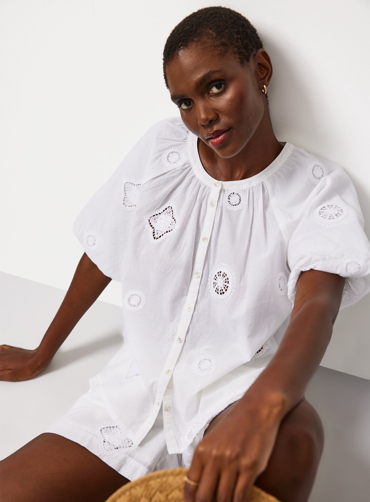 White Crochet Patch Co-ord Blouse 22