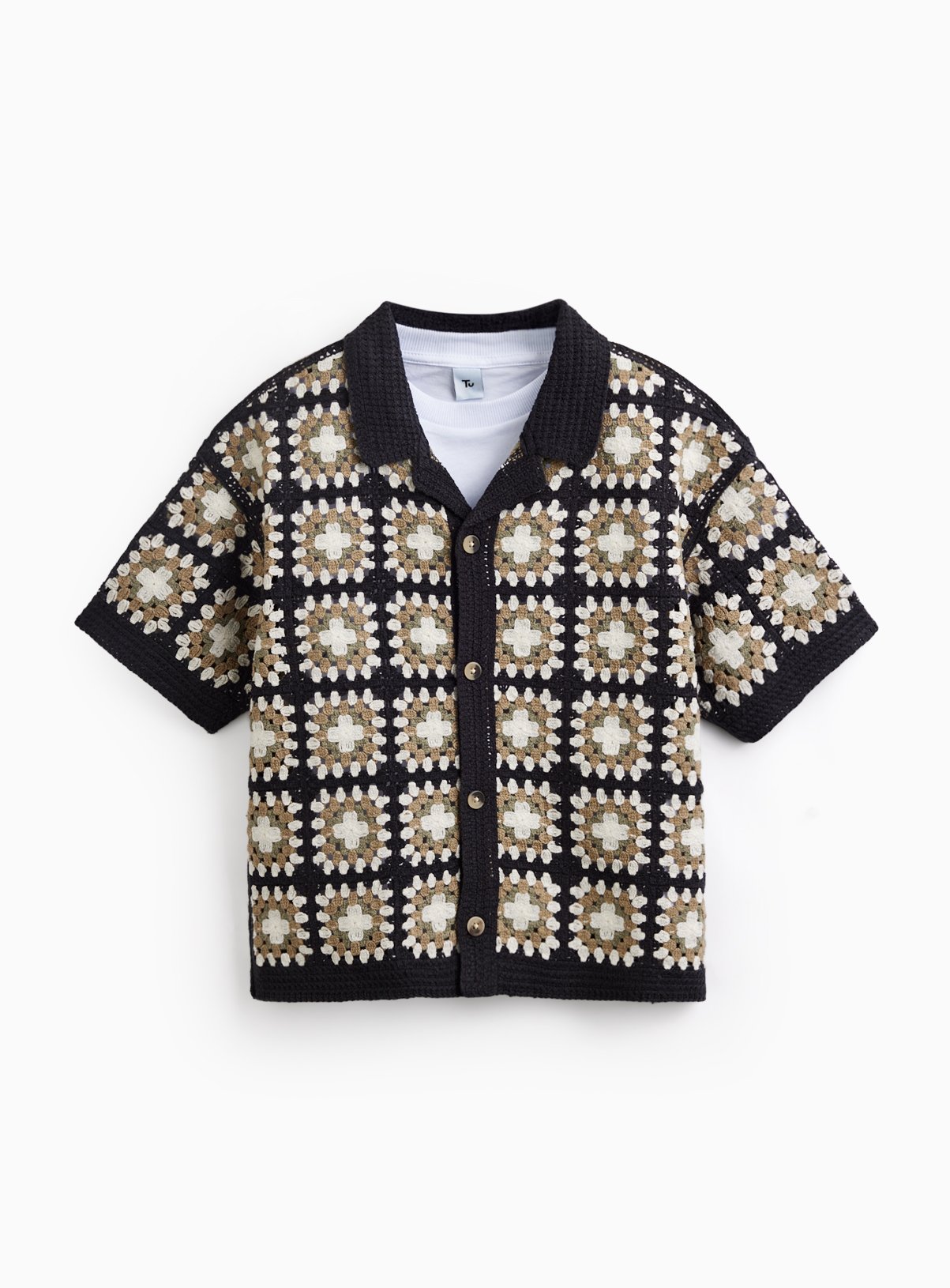 Charcoal Knitted Crochet Shirt & T-Shirt 