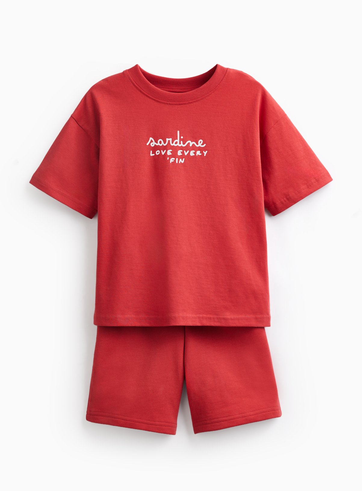 Red Sardine Print T-Shirt & Shorts Set 