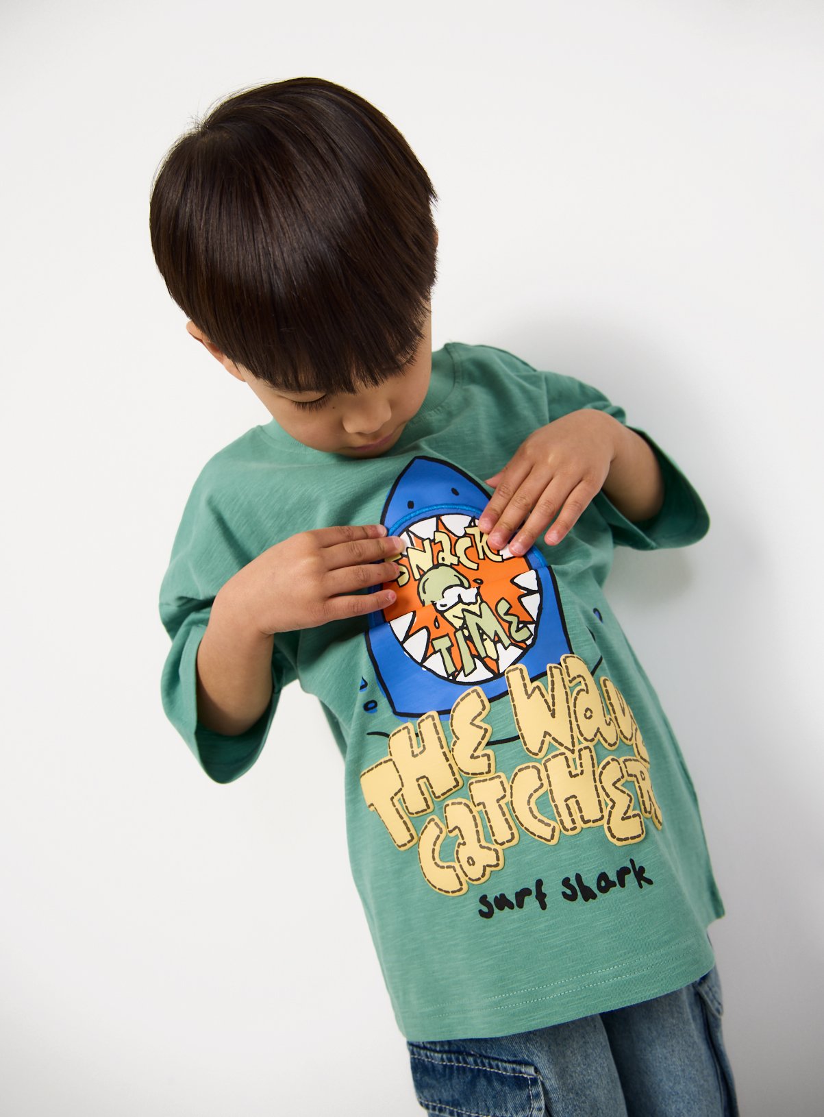 Green Shark Graphic Sun Bleached T-Shirt