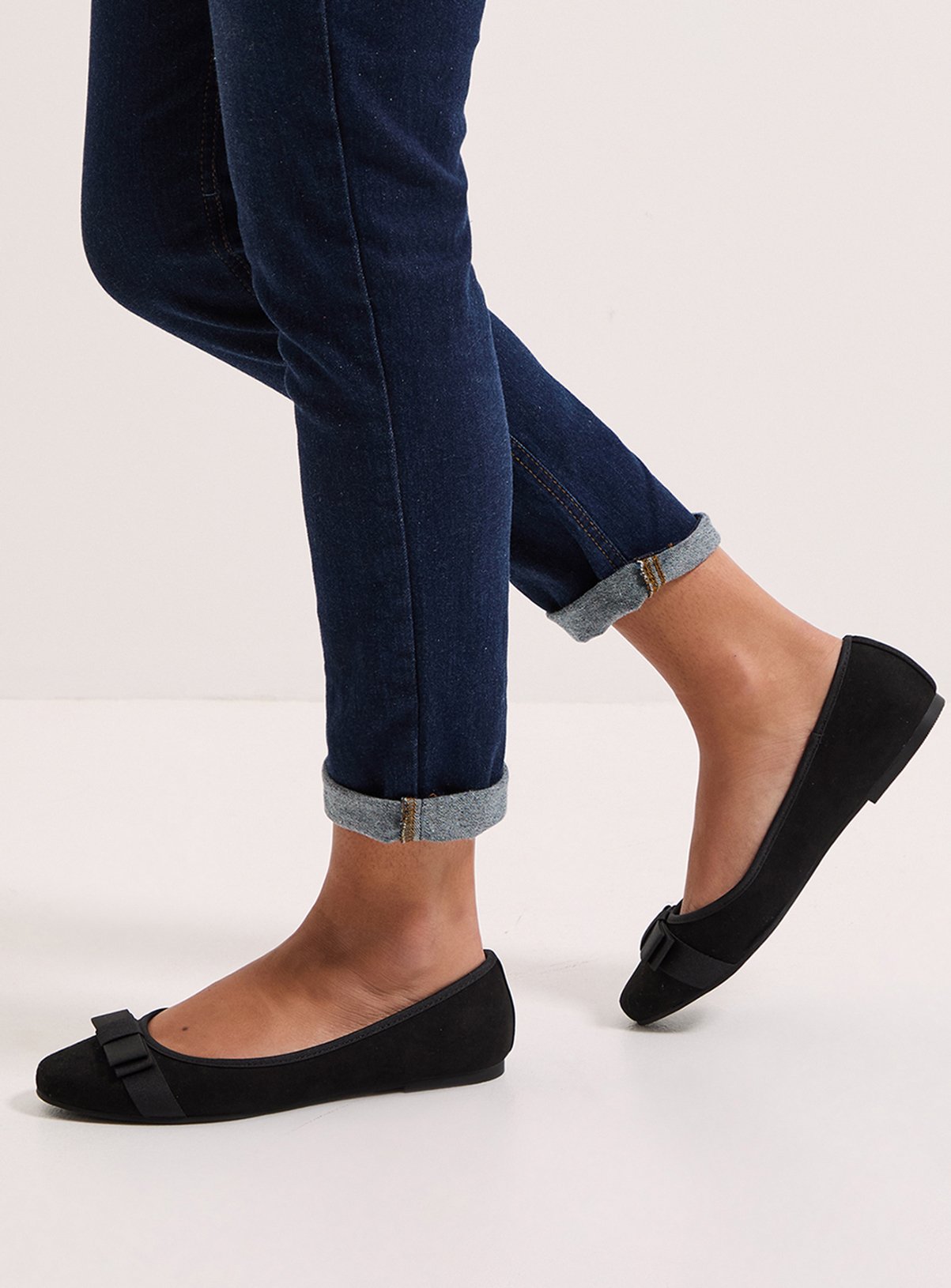 DOROTHY PERKINS Wide Fit Paris Bow Detail Ballet Pumps Natural Black 