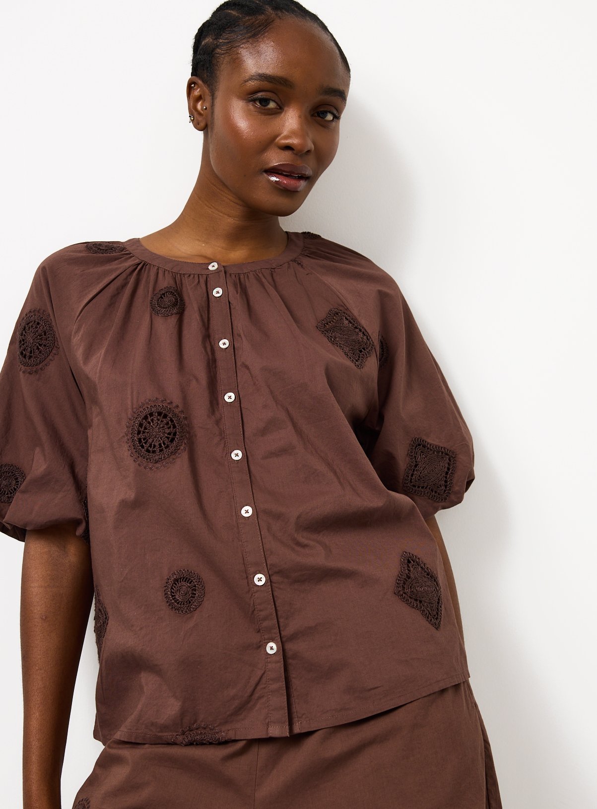 Brown Crochet Patch Co-ord Blouse 22