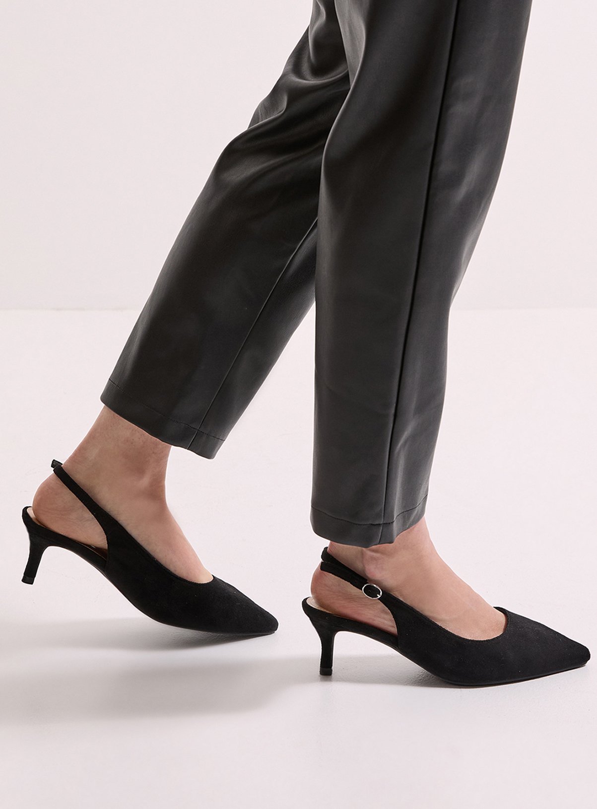 DOROTHY PERKINS Dova Slingback Kitten Heel Court Shoes Natural Black 