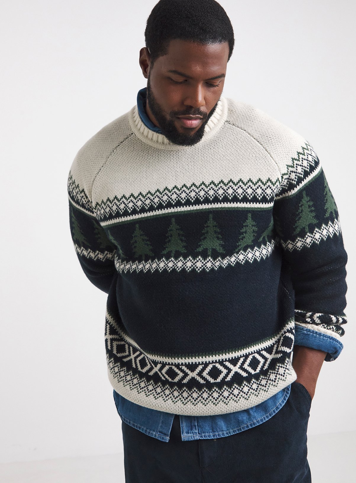 JACAMO Christmas Tree Fairisle Knitted Jumper L