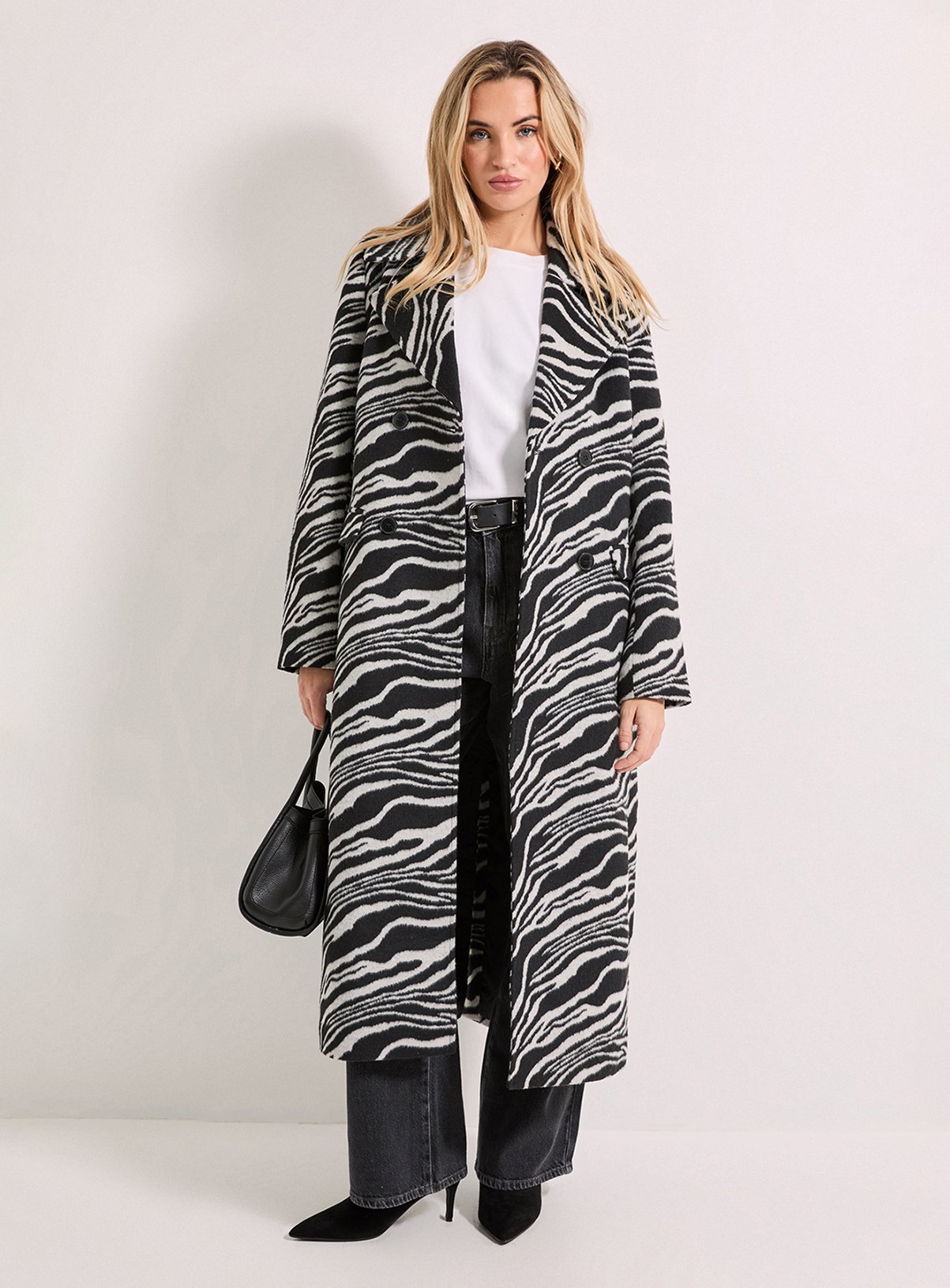 DOROTHY PERKINS Zebra Print Double Breasted Coat Mono 