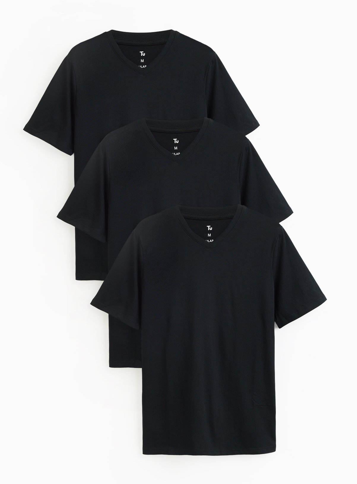 Black Regular V Neck T-Shirts 3 Pack XL