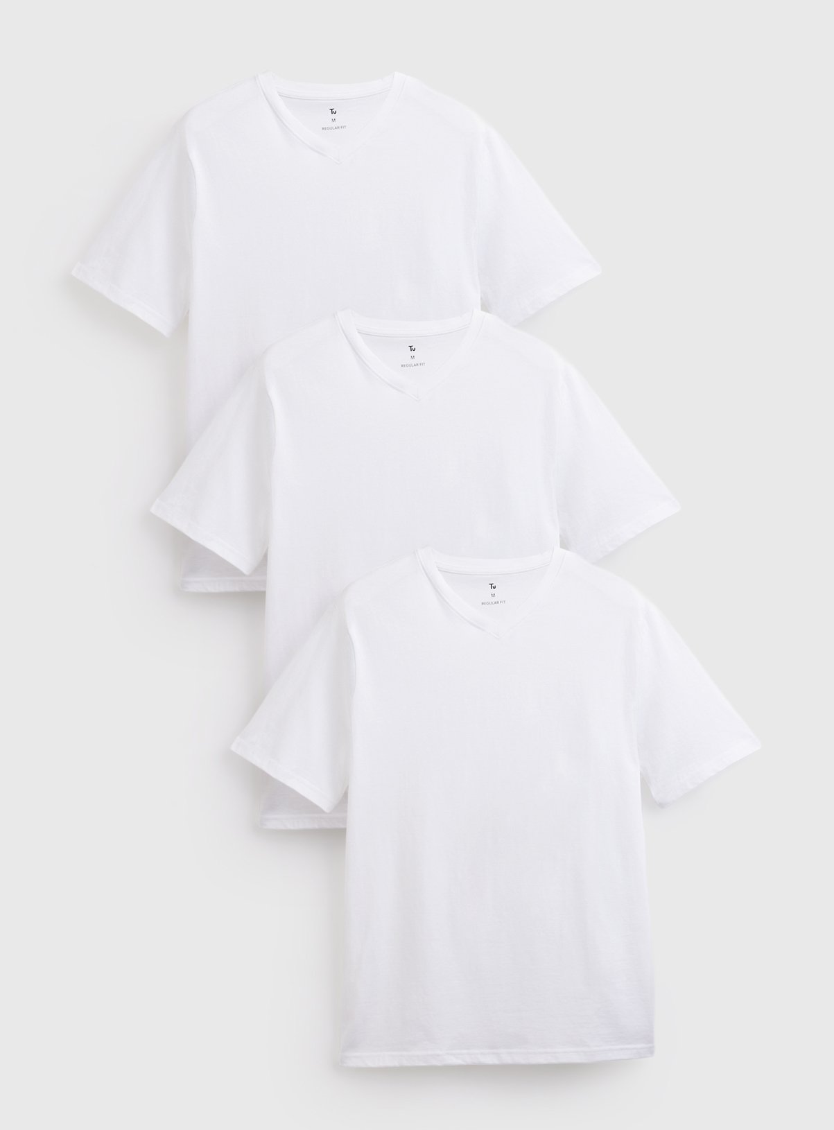 White Regular V Neck T-Shirts 3 Pack M