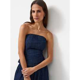 Dark Denim Linen Blend Bandeau Co-ord Top