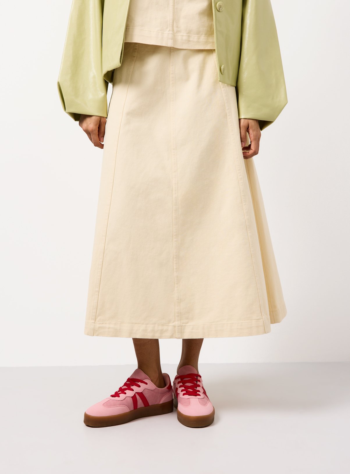 Light Yellow Denim Panelled Full Midaxi Co-ord Skirt 