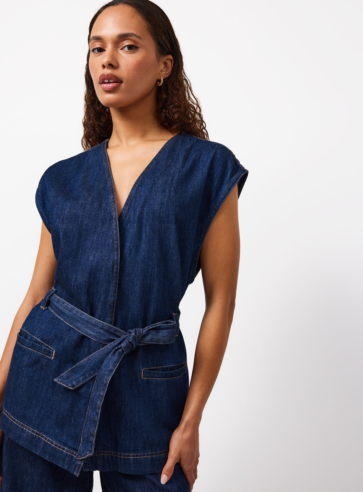 Indigo Denim Sleeveless Kimono Style Top 