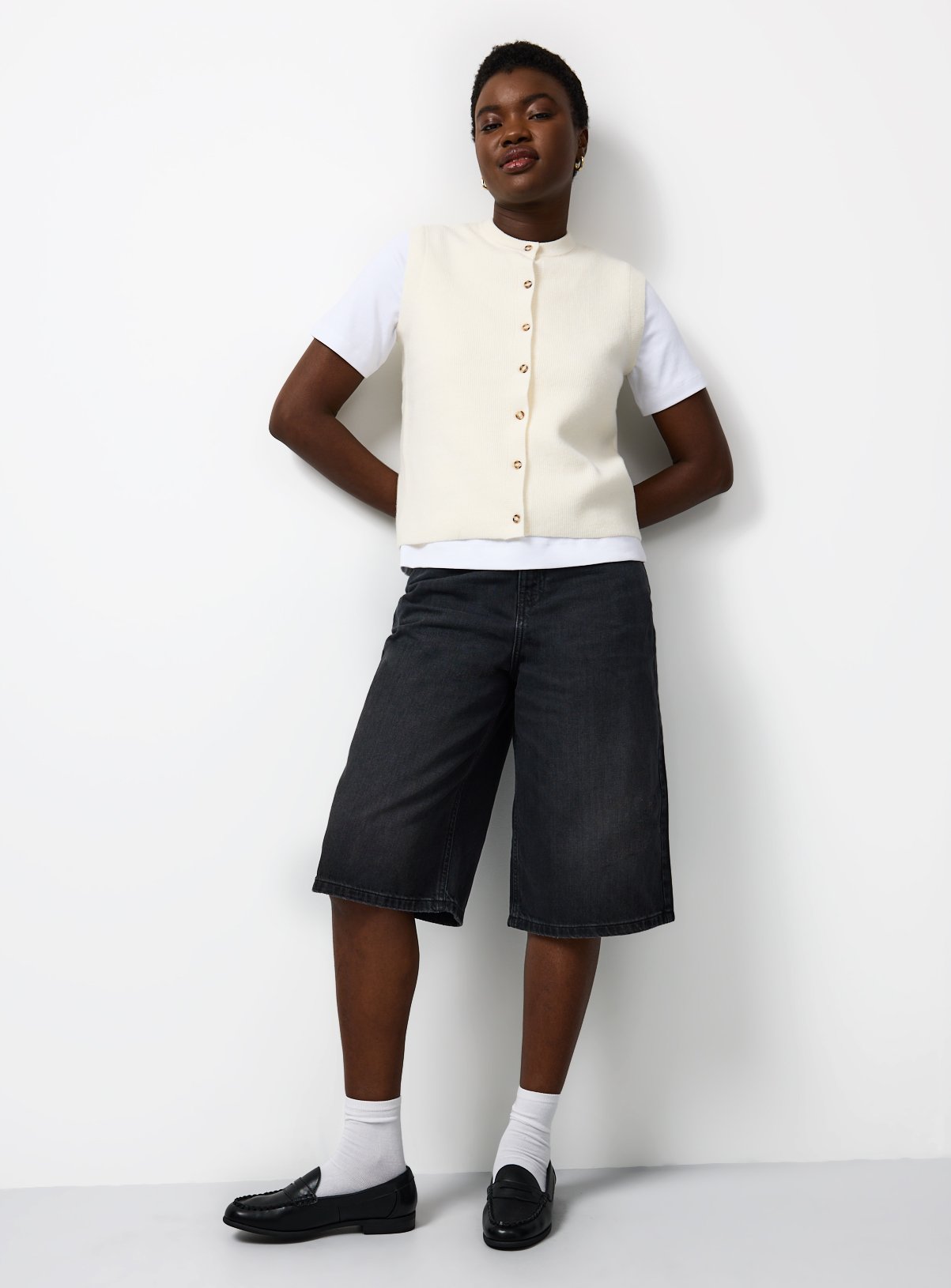 Washed Black Denim Jorts 16