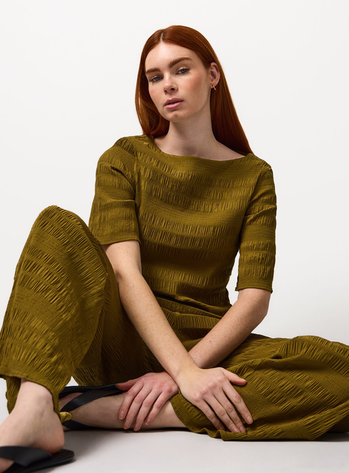 Khaki Textured Stripe Co-ord Top 6