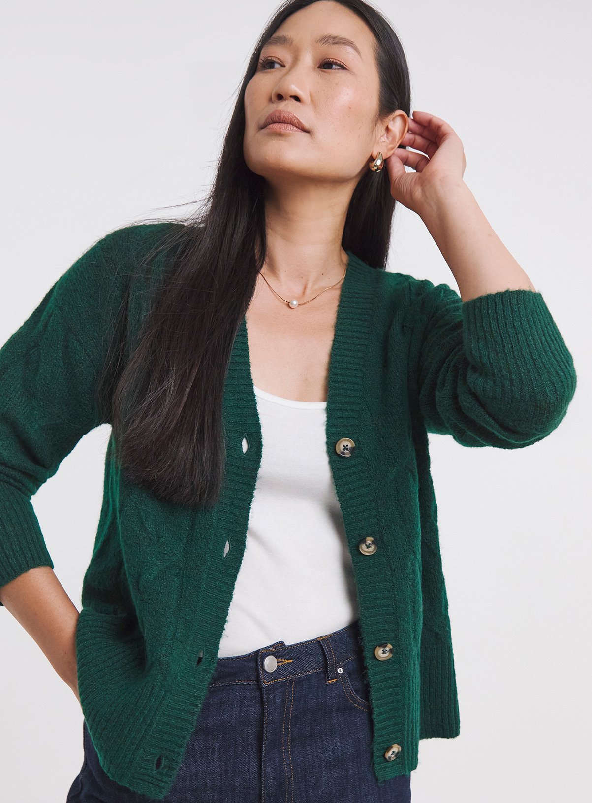 JD WILLIAMS Sponge Cable V Neck Cardigan 