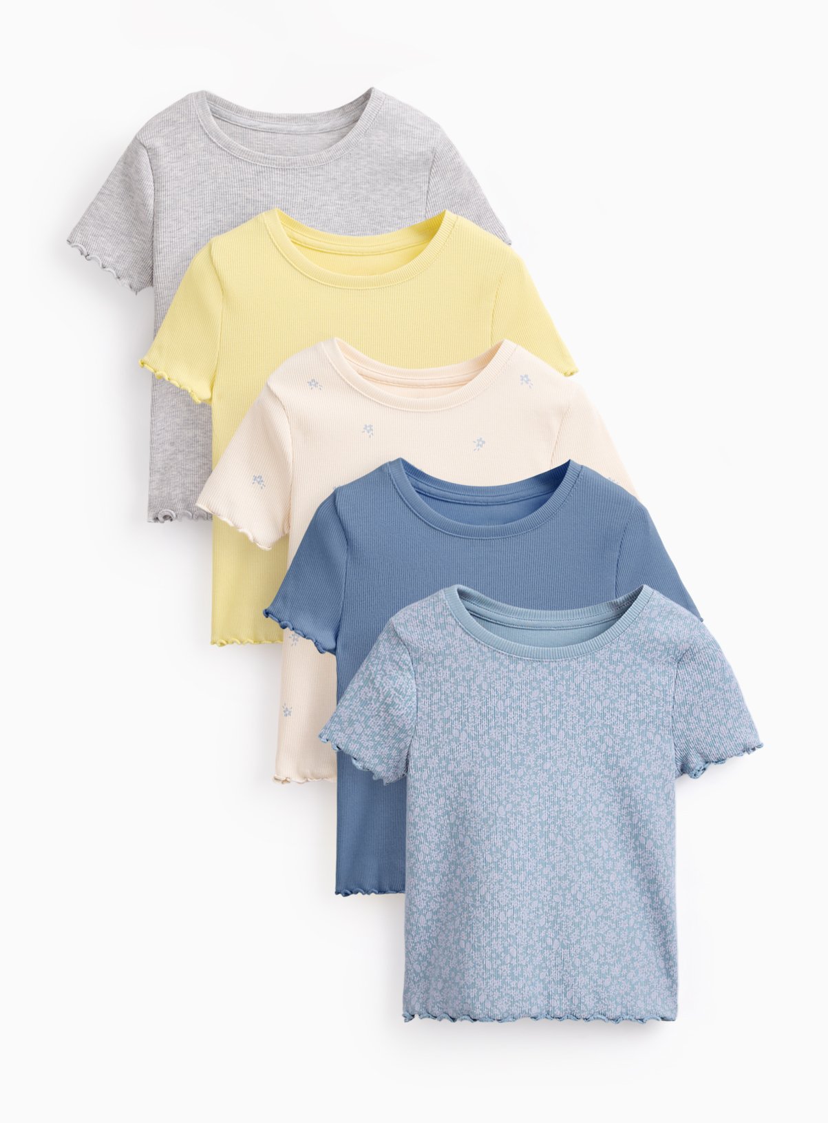 Pastel Short Sleeve Ribbed T-Shirts 5 Pack 5-6 years