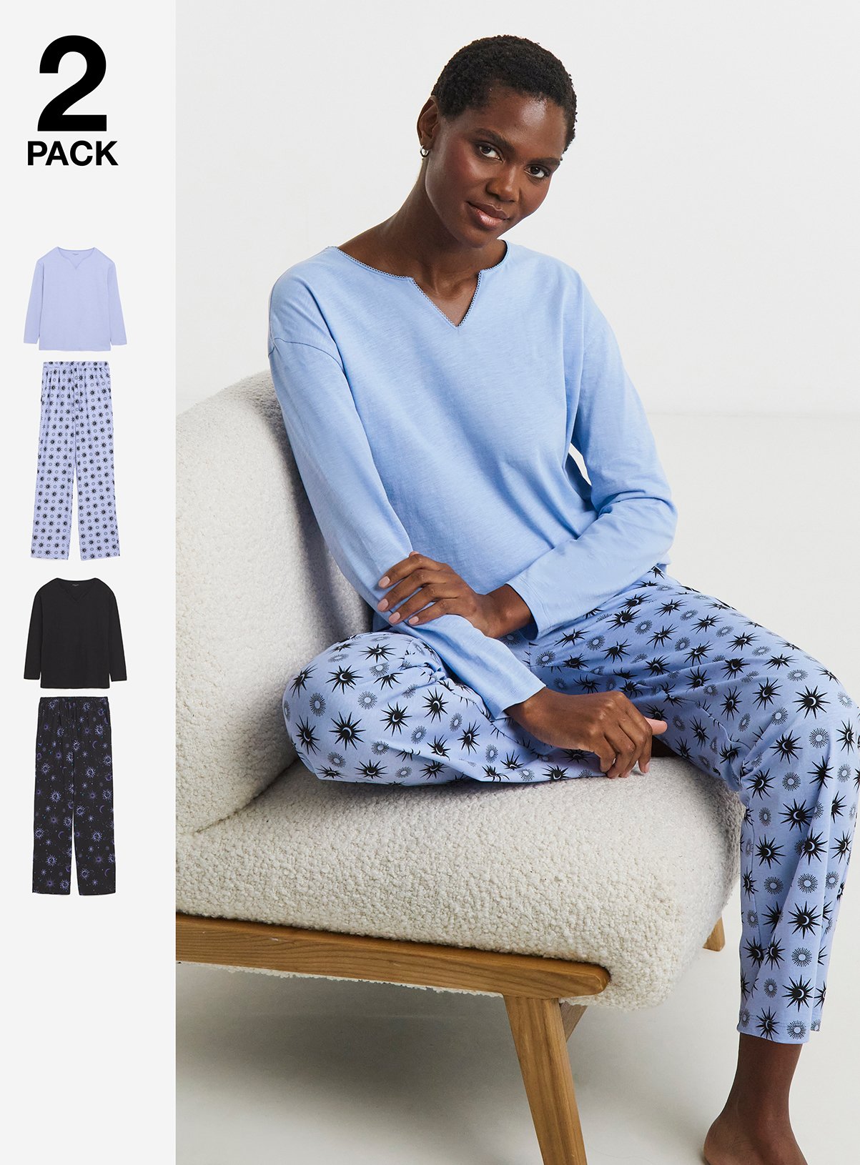 Buy JD WILLIAMS 2 Pack Cotton Pyjama Set Star Print 12-14