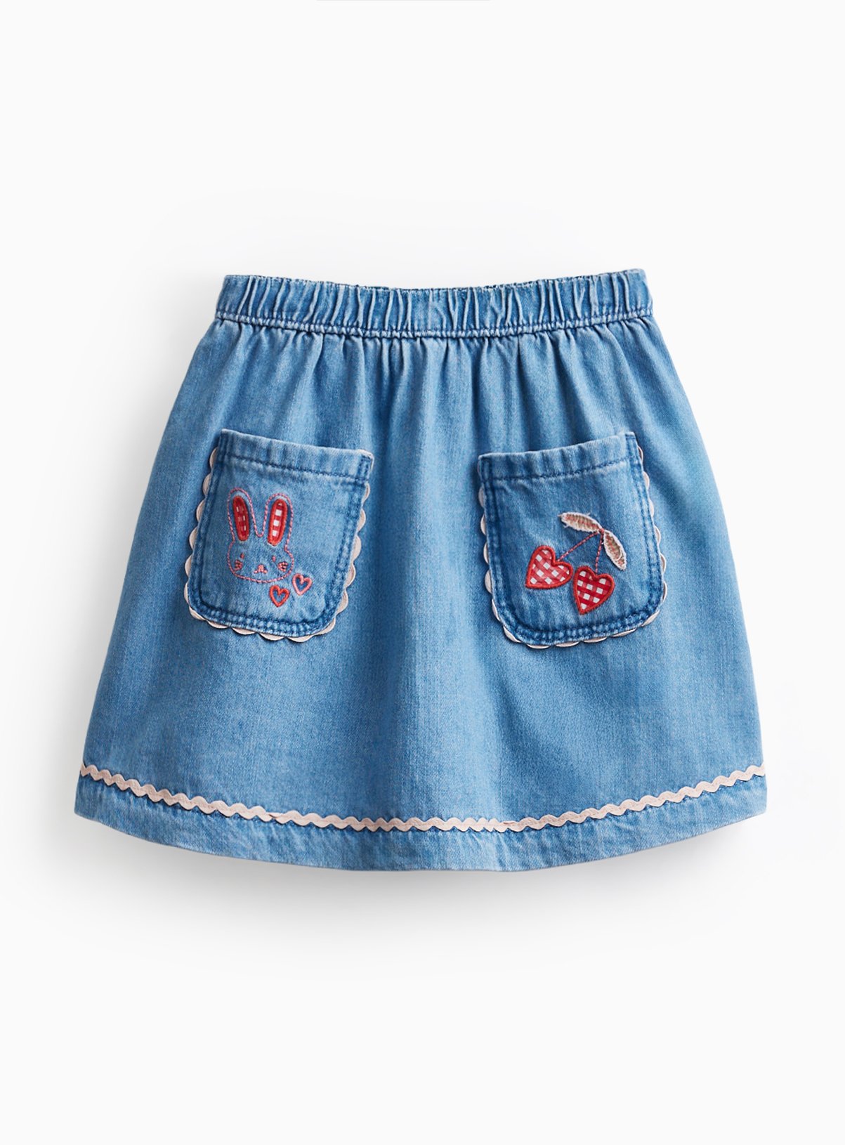 Denim Embroidered Pockets Skirt & Cycle Shorts Set 