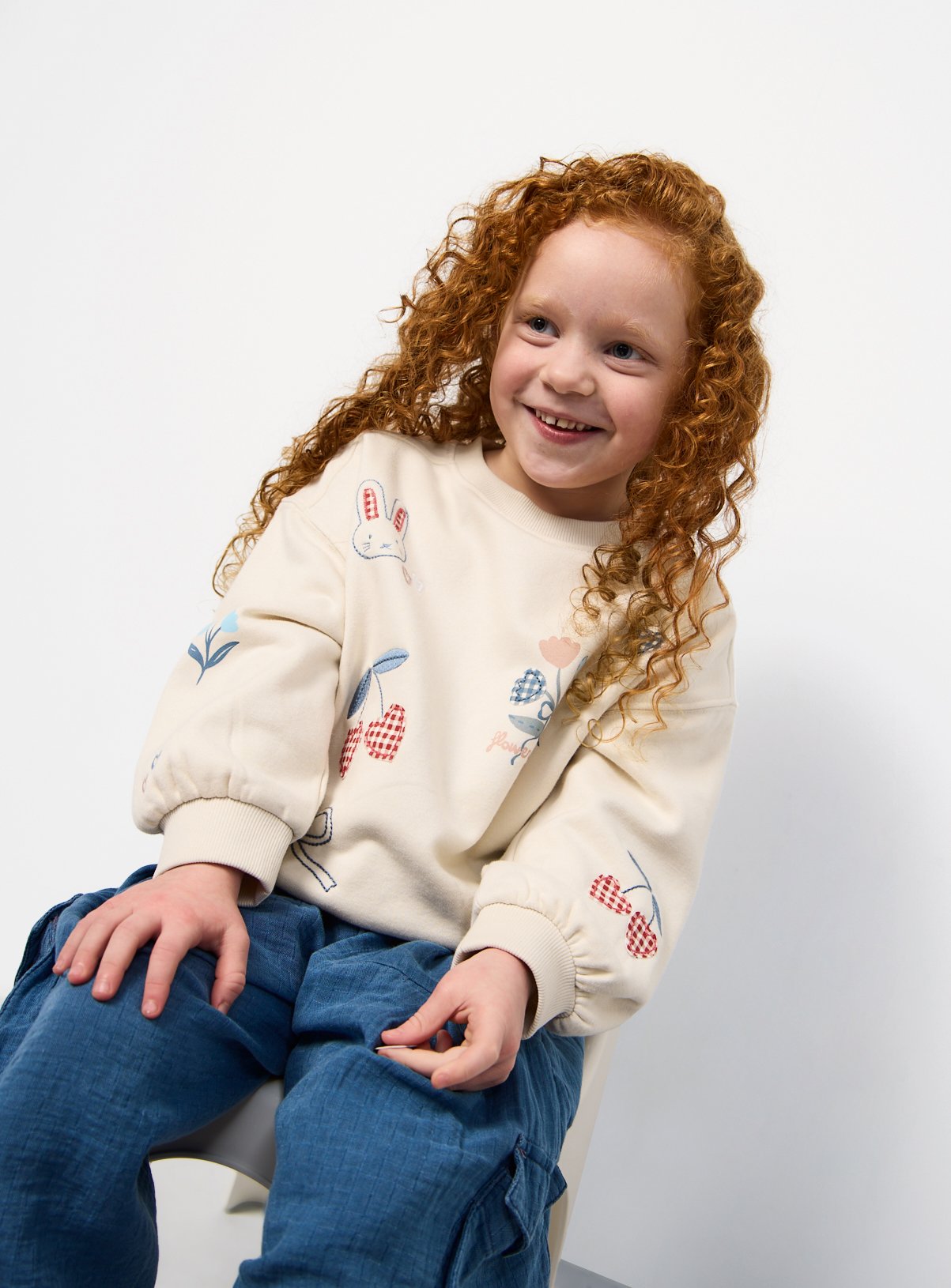 Cream Bunny Print Crew Neck Sweatshirt 