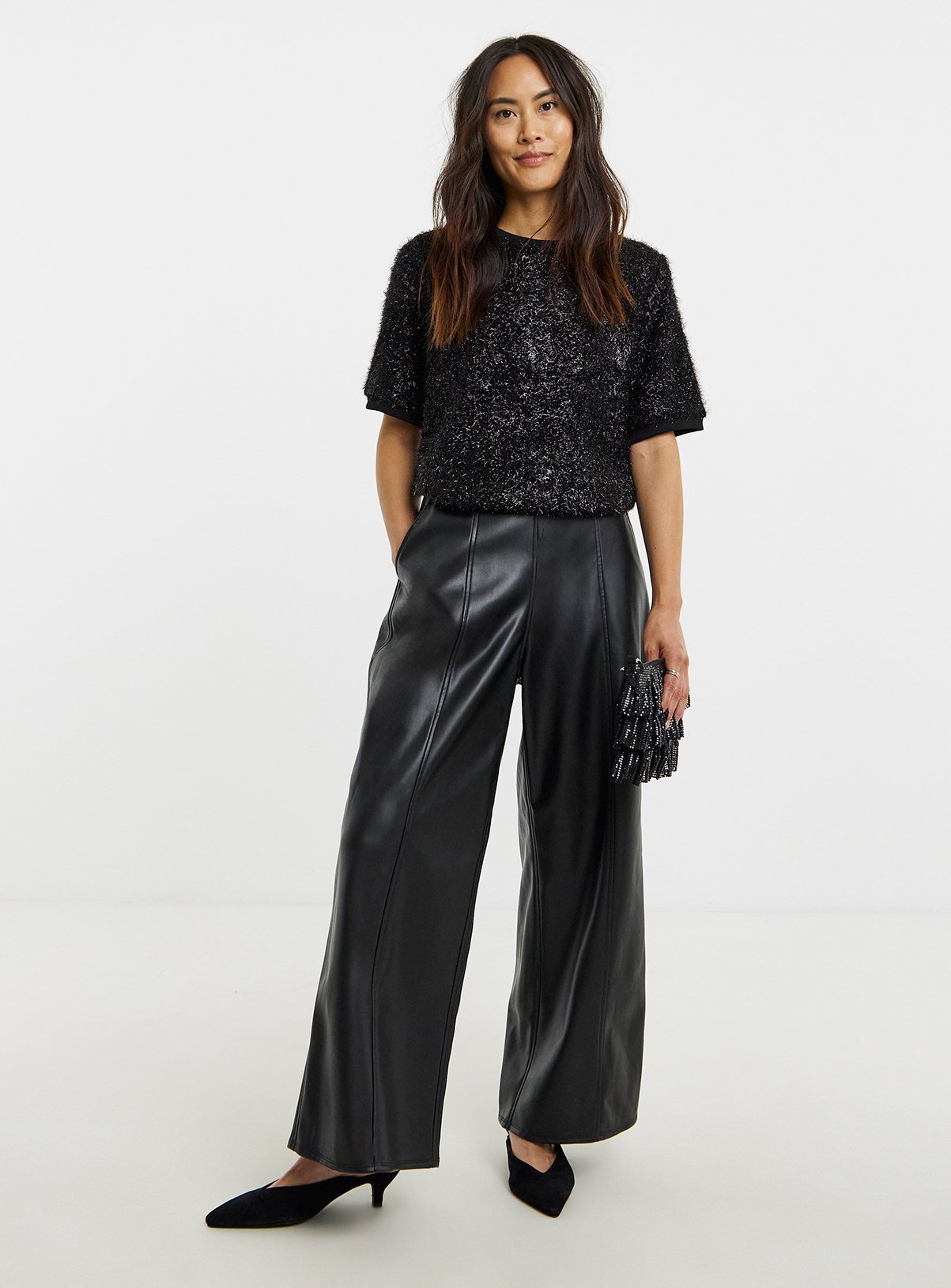 JD WILLIAMS Glitter Knit Short Sleeve Sweatshirt 