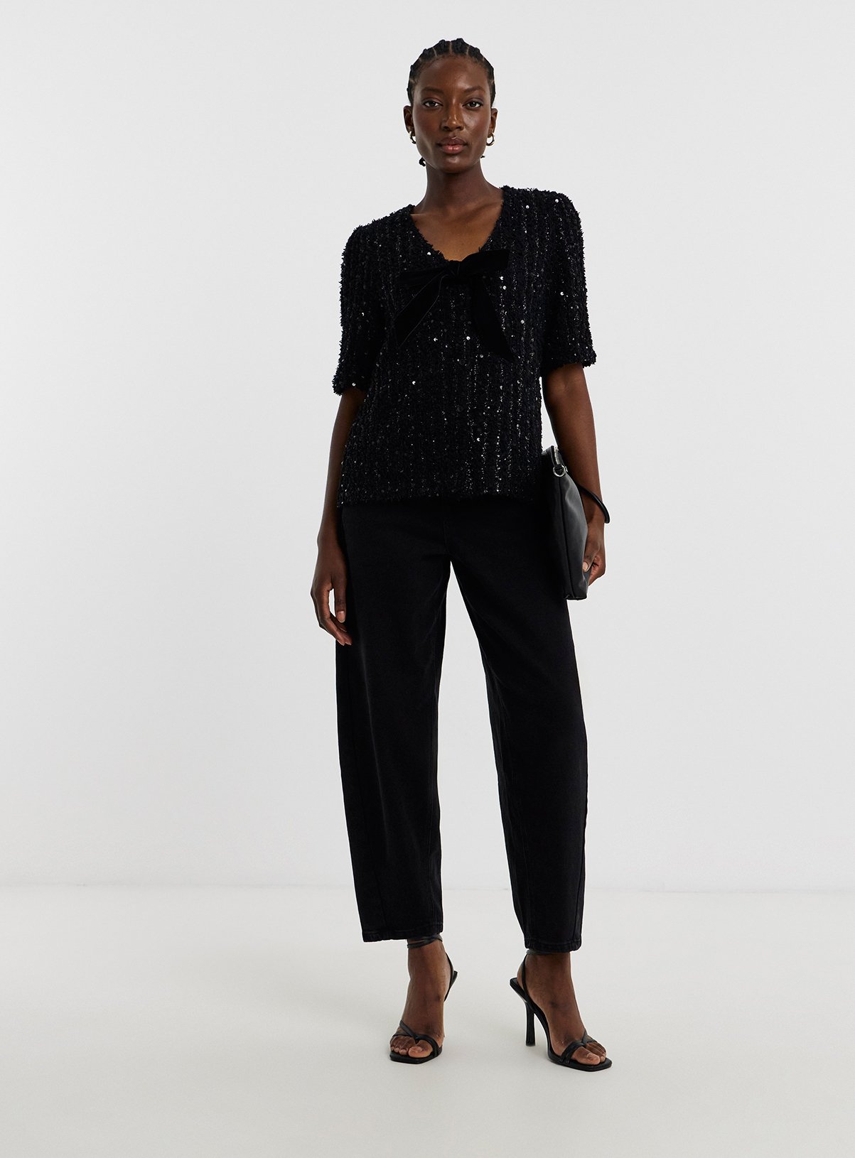 JD WILLIAMS Fluffy Sequin Bow Front Top