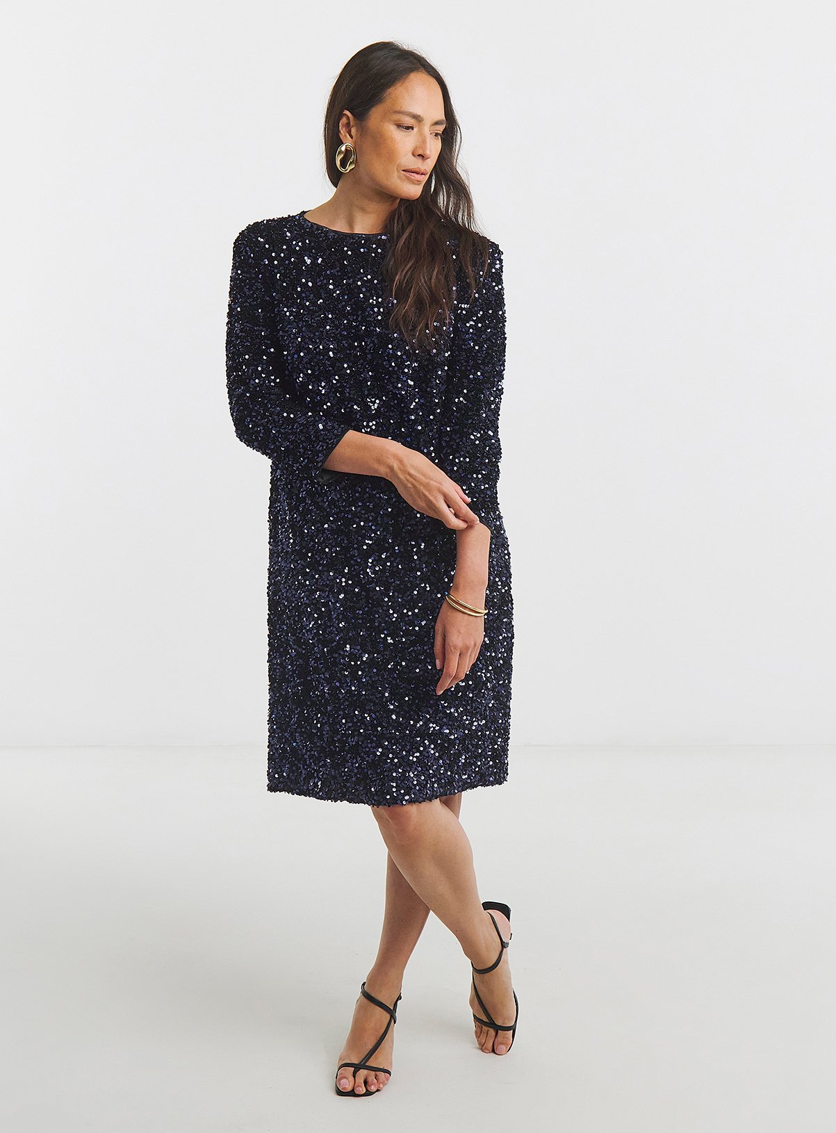 JD WILLIAMS Bow Back Velvet Sequin Shift Dress 