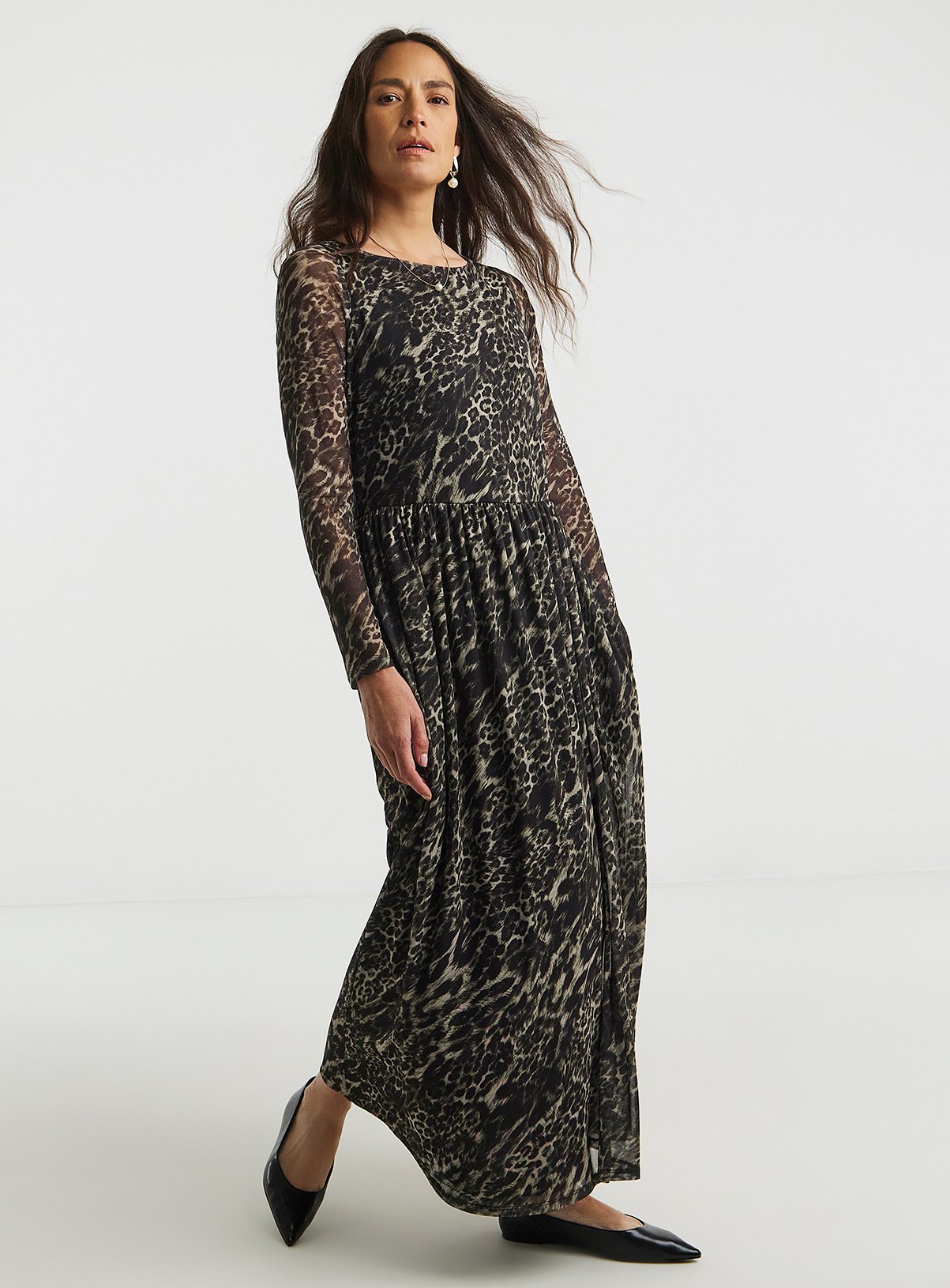 JD WILLIAMS Mesh Pleated Ballet Slash Neck Dress 
