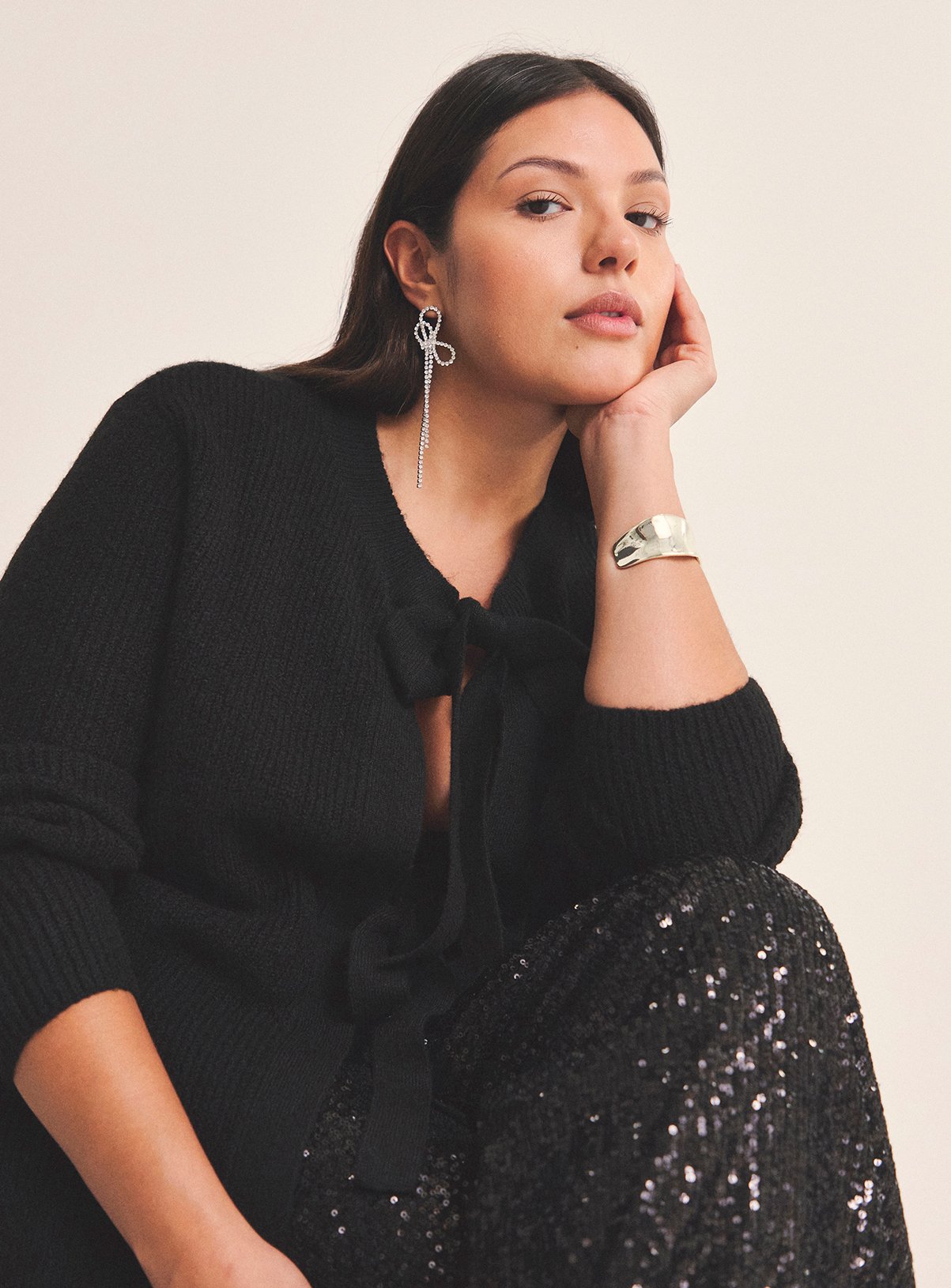 SIMPLY BE Tie Front Bow Cardigan Black 