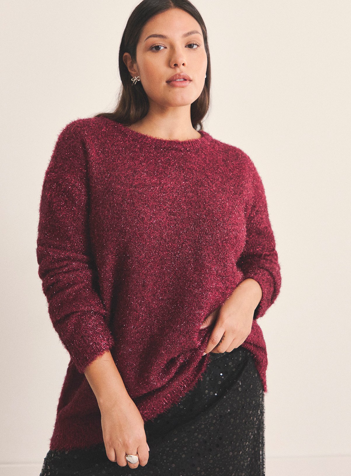 SIMPLY BE Tinsel Knit Bow Back Jumper 