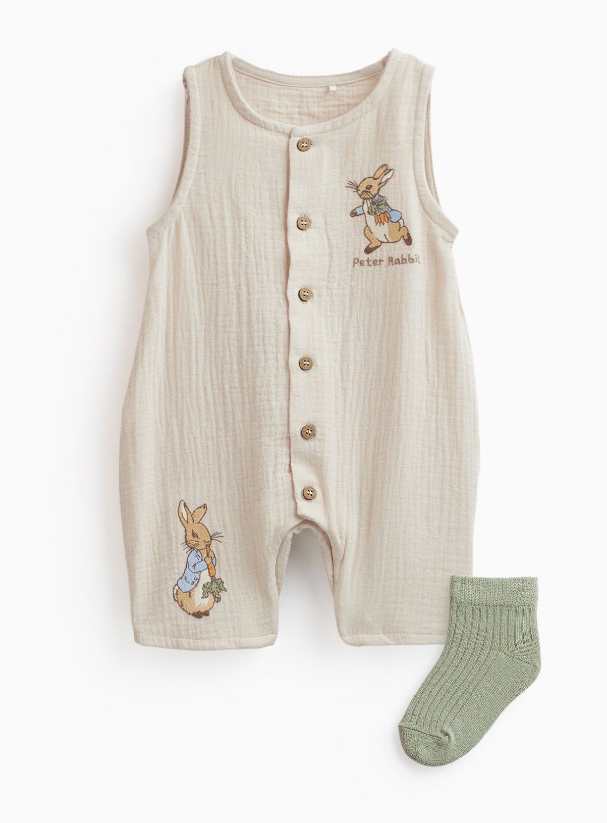 Beige Peter Rabbit Print Romper & Socks Set 12-18 months
