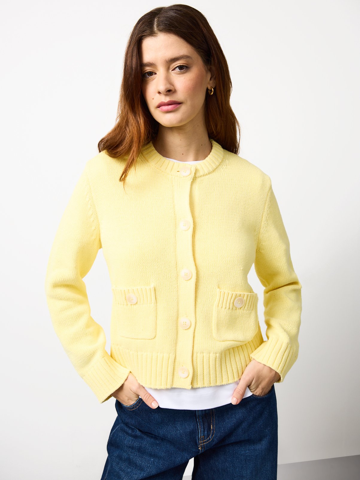Yellow Boxy Contrast Button Cardigan M