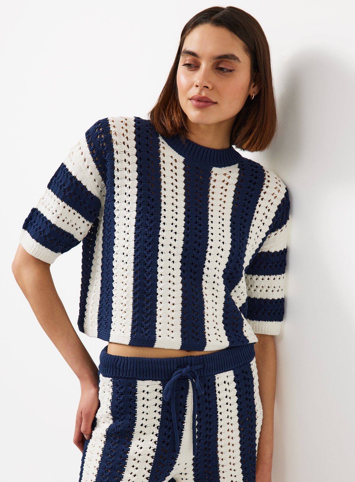 Cream Vertical Block Stripe Boxy Co-ord Tee XL