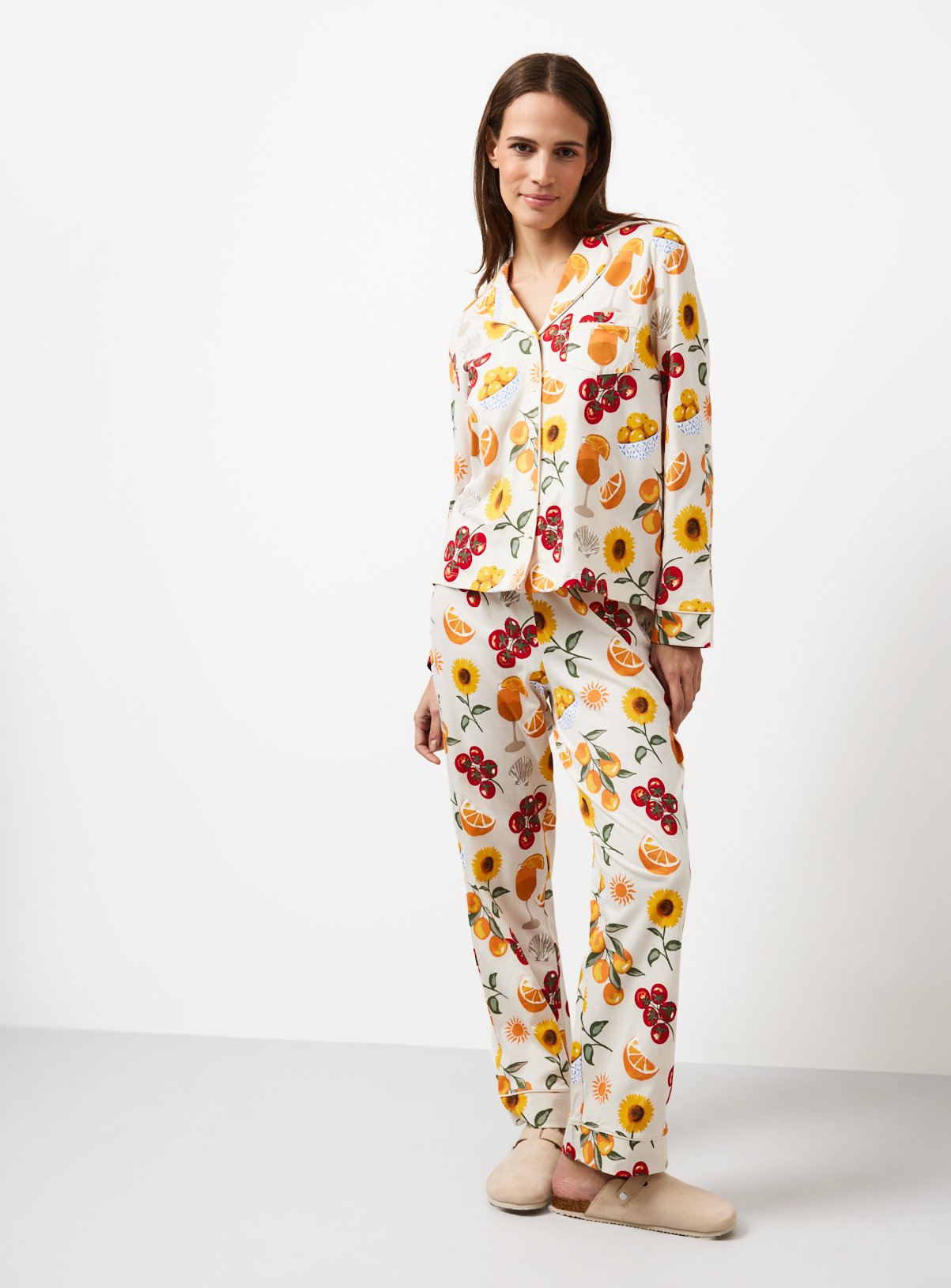 Cream Summer Dinner Print Traditional Pyjamas 