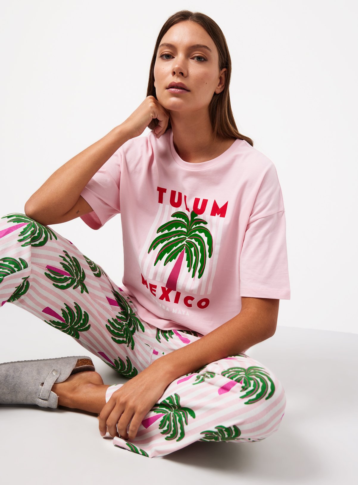 Pink Mexico Graphic Print Oversized Pyjamas 
