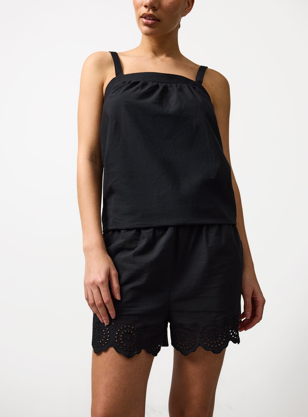 Black Broderie Trim Co-ord Pyjama Shorts 20