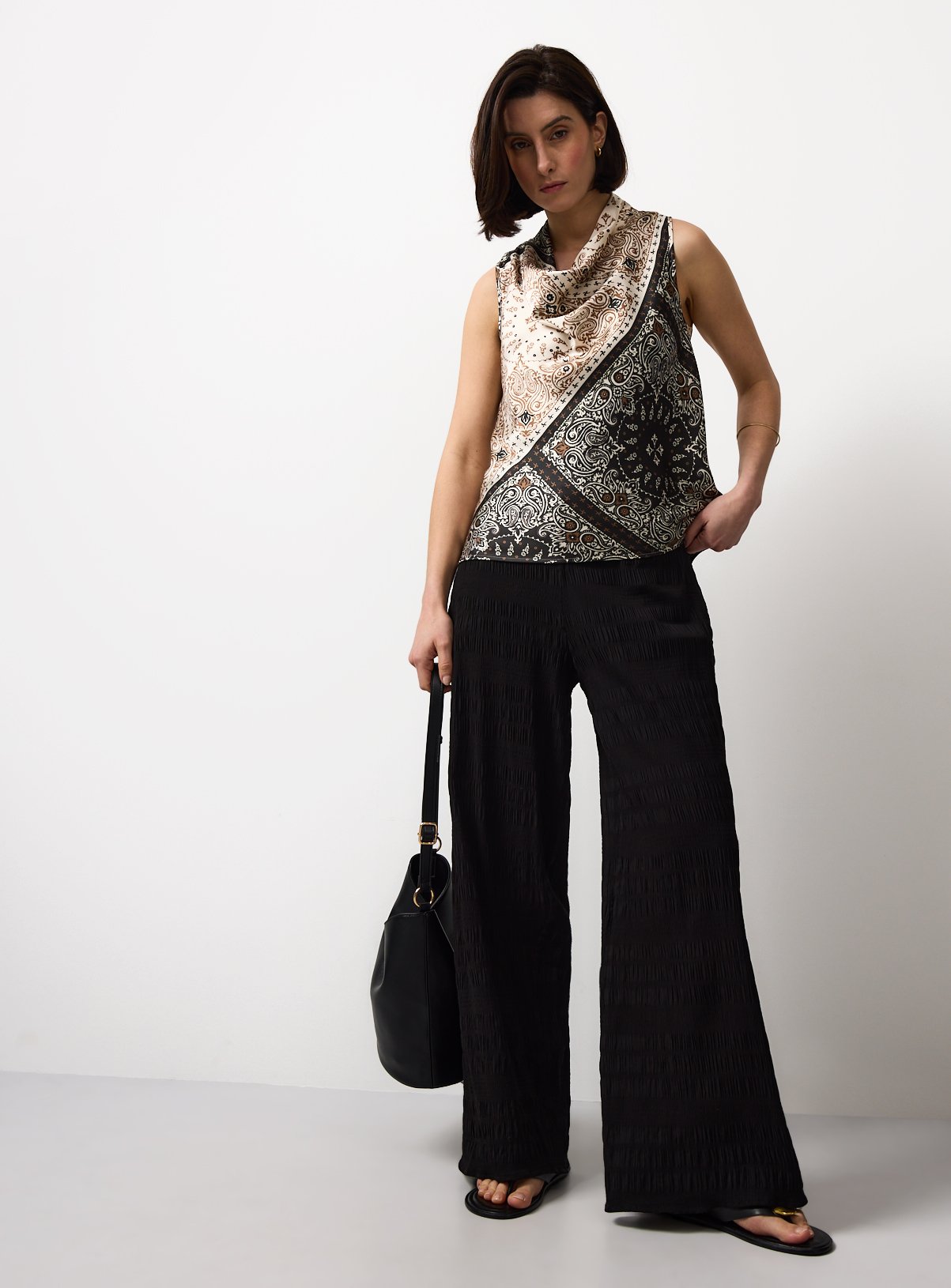 Black Textured Wide Leg Co-ord Trousers 8