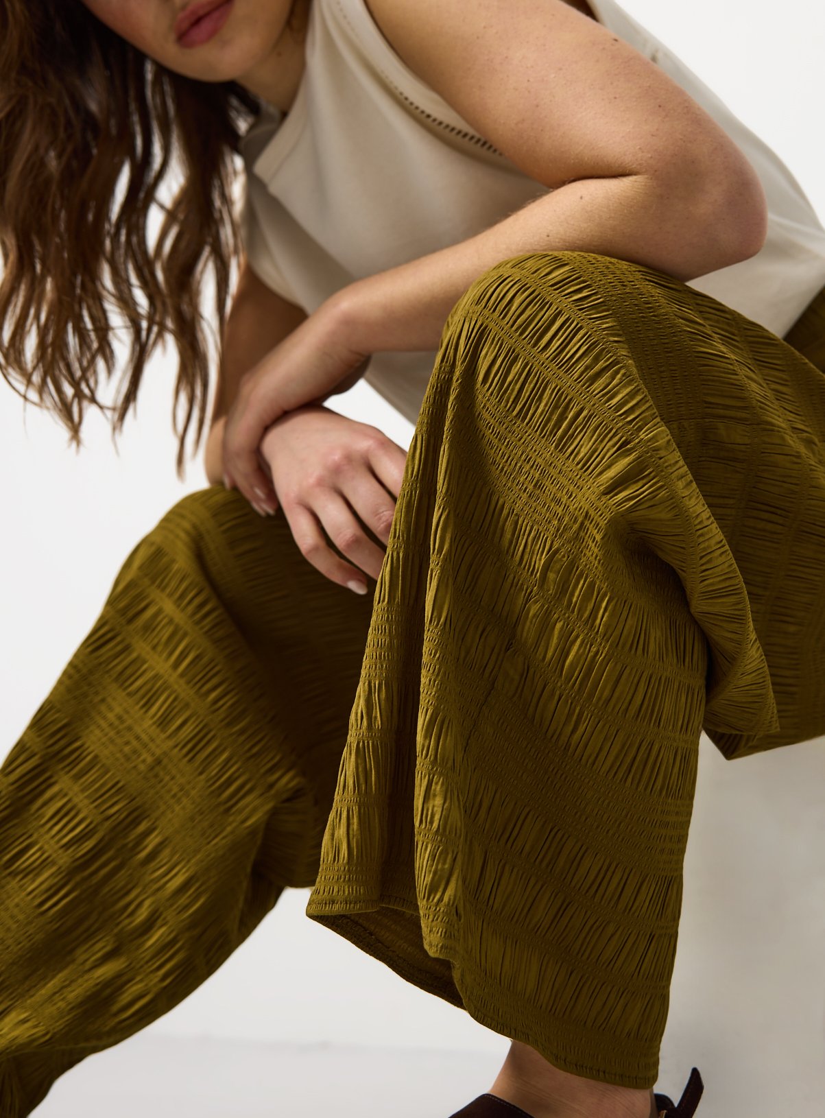 Khaki Textured Wide Leg Co-ord Trousers 8