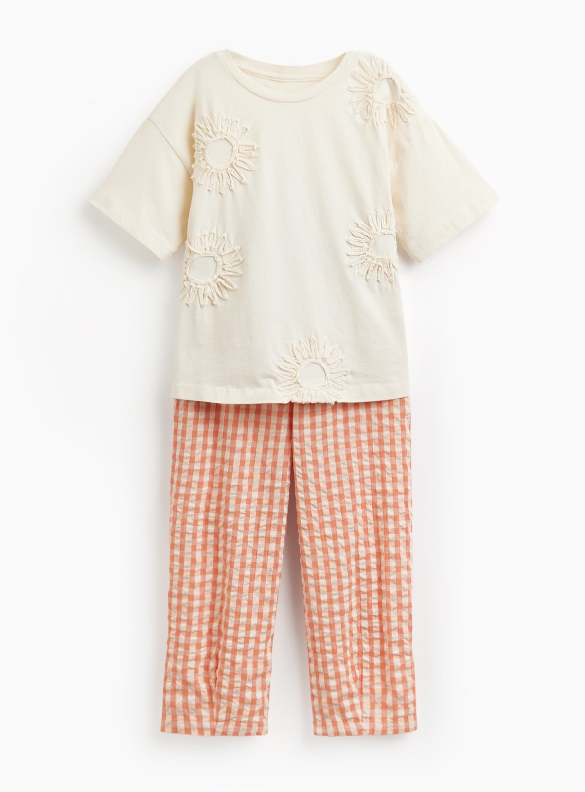 White Woven T-Shirt & Trousers Set