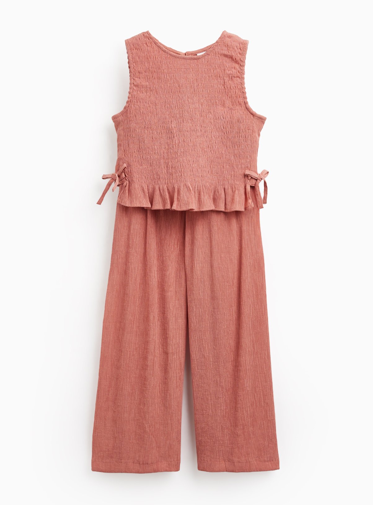Coral Shirred Sleeveless Top & Trousers Set