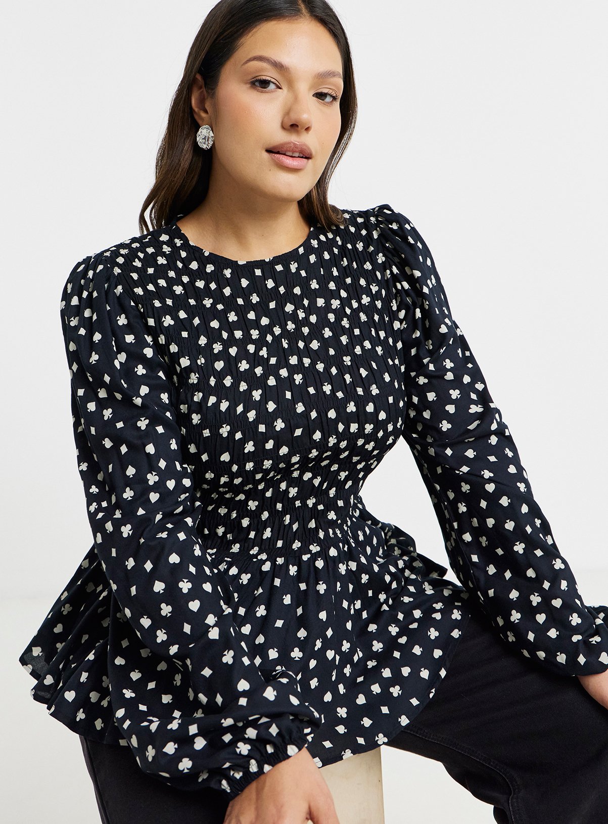 SIMPLY BE Voile Long Sleeve Shirred Blouse 