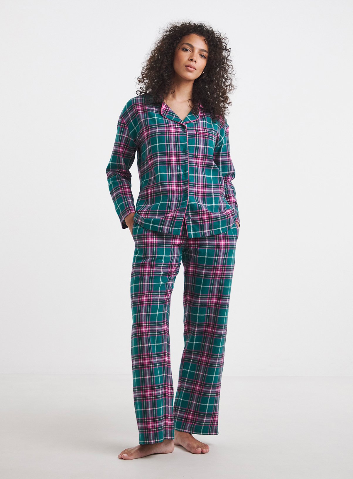 SIMPLY BE Pretty Secrets Check Button Through Pyjama Set 