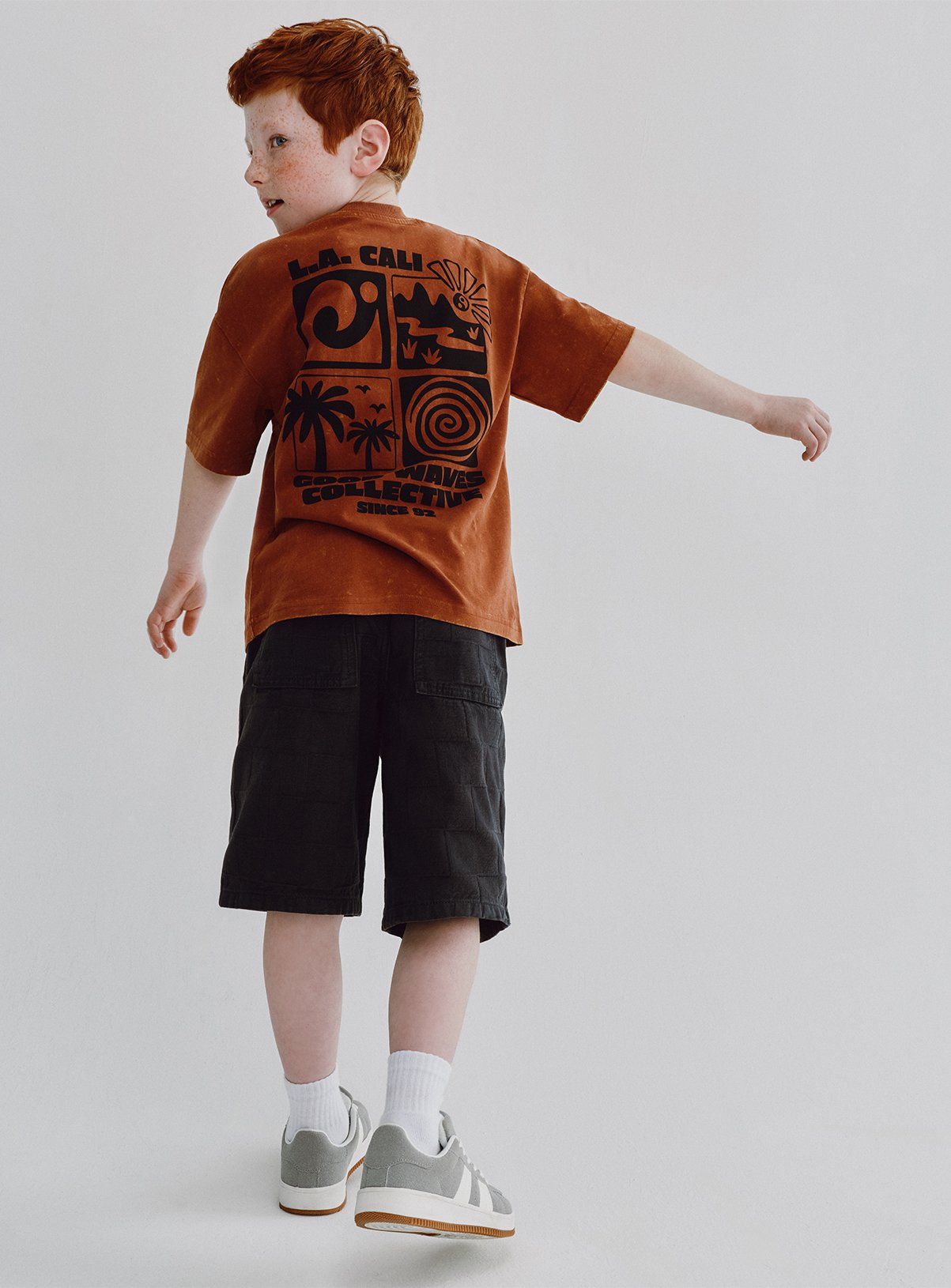 Orange Waves Graphic T-Shirt & Shorts Set 