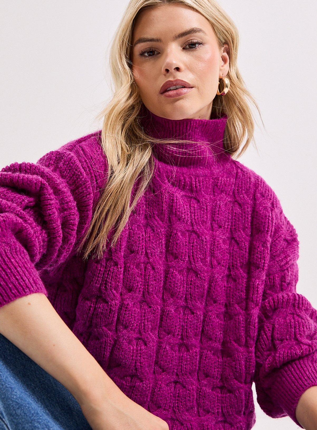 DOROTHY PERKINS Cable Roll Neck Jumper Fuchsia 