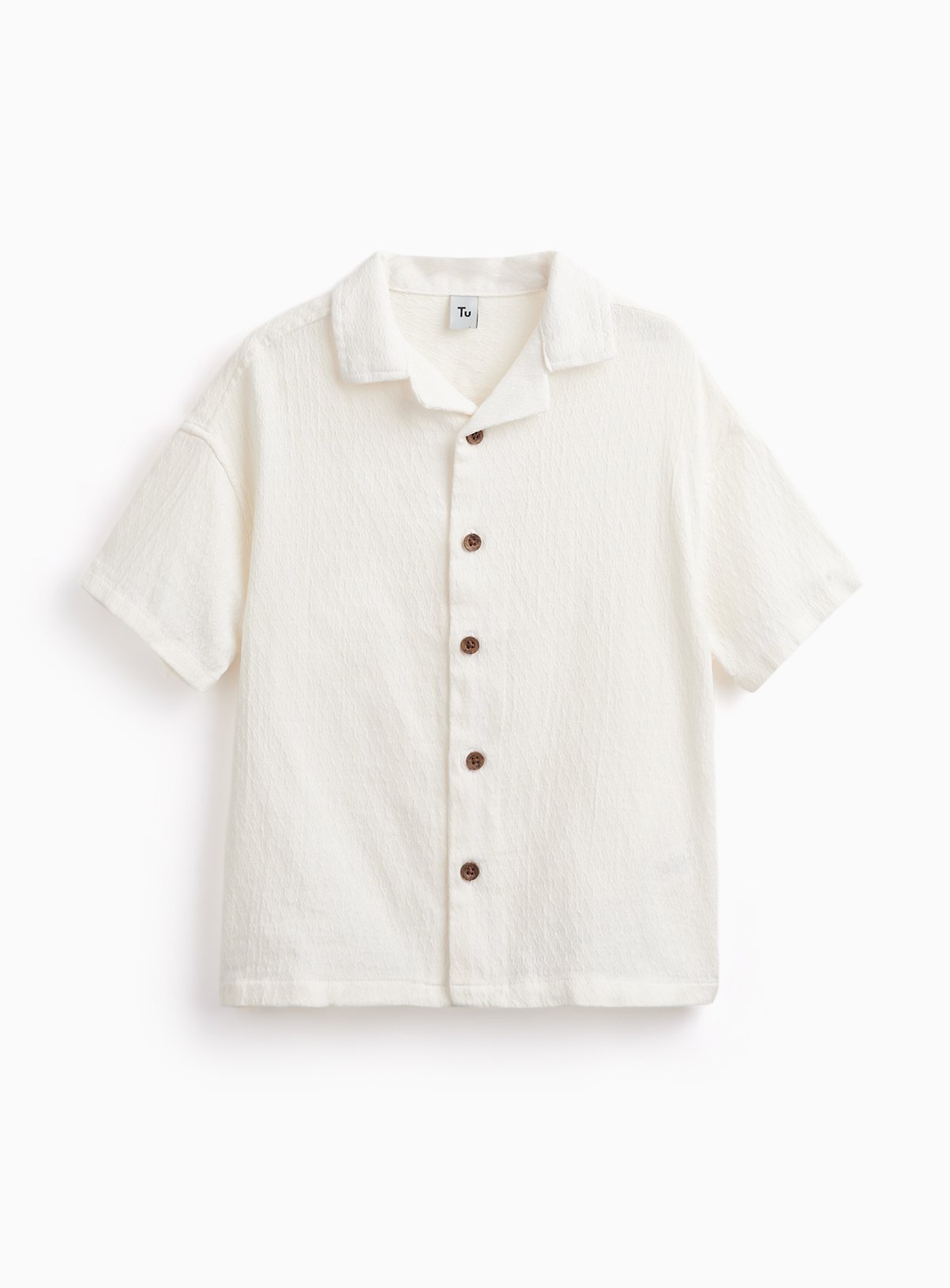 Cream Textured Revere Neck Shirt 