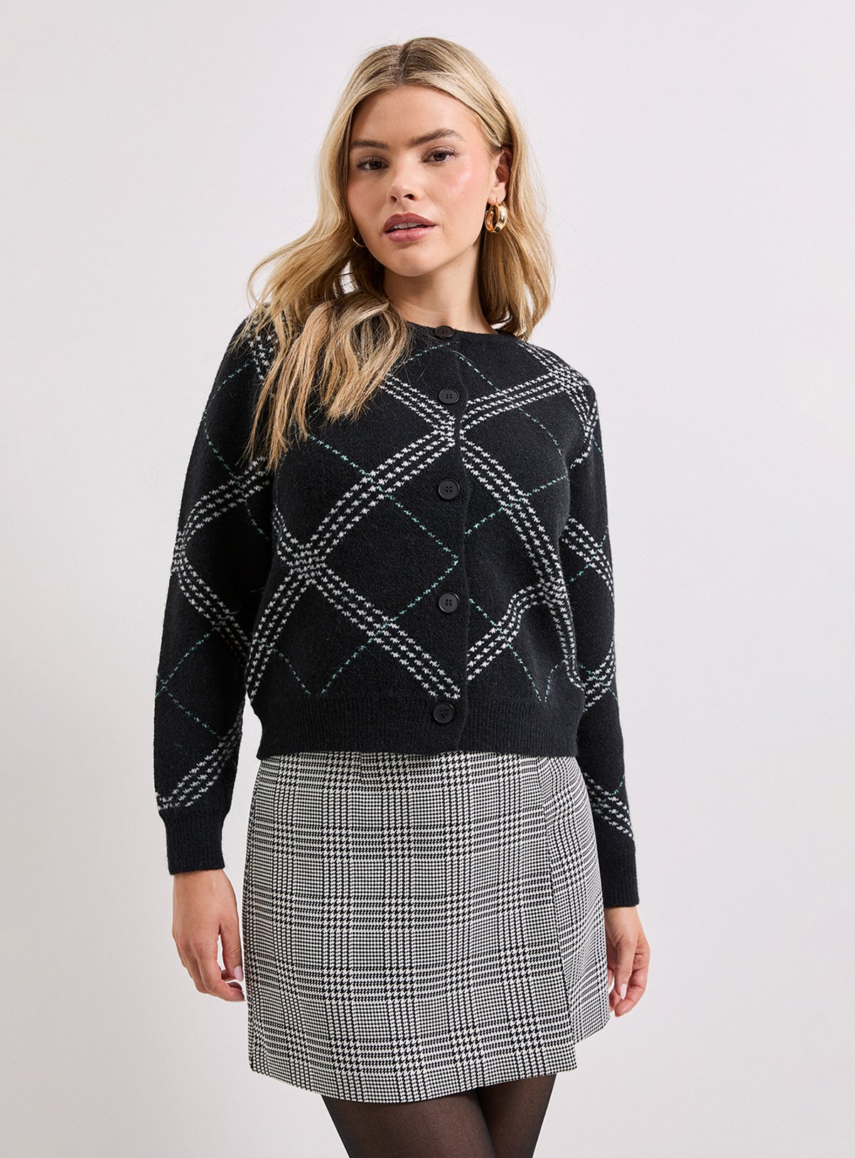 DOROTHY PERKINS Black Argyle Cardigan Black 