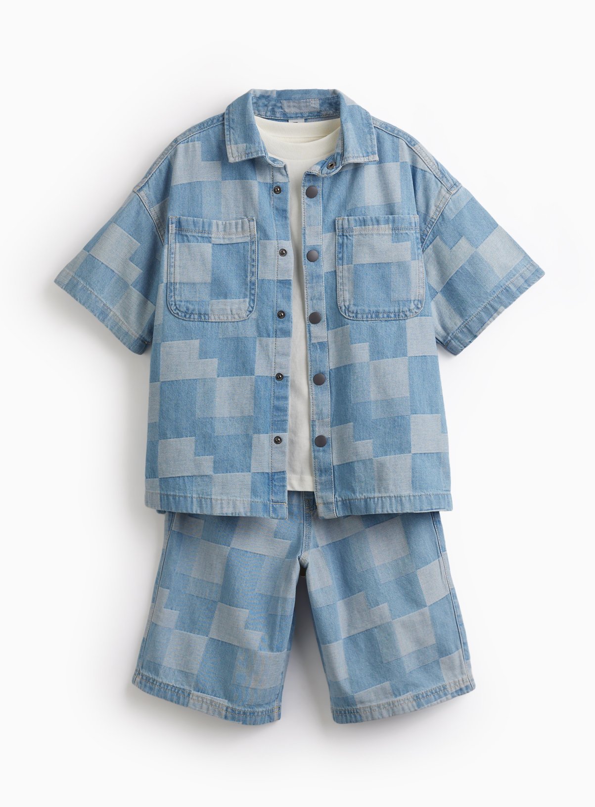 Patchwork Denim Shirt & Shorts 3-Piece Set 7 years